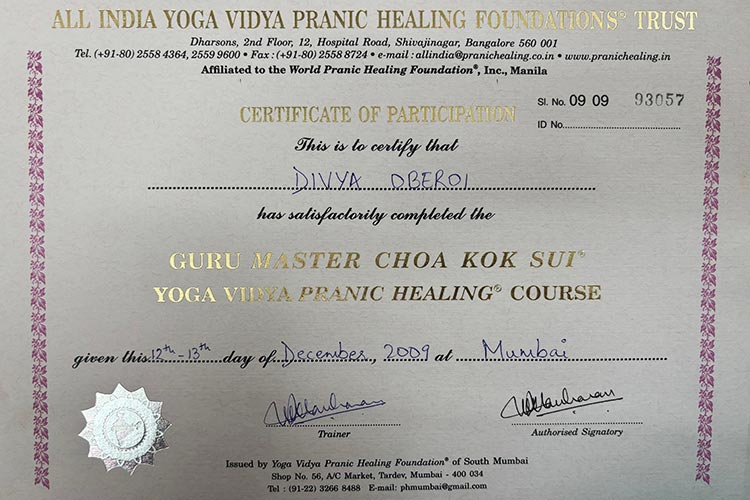 Certified pranic healing practitioner